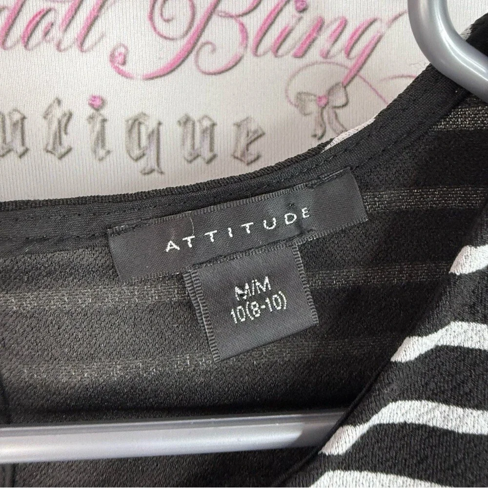 Attitude, T-shirt, stripes, colour block, Black and White Striped Women's Top